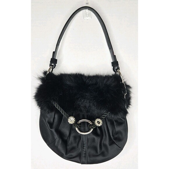 Coach Limited Edition Black Rabbit Fur Satin Swarovski Evening Bag 3580 READ - Picture 1 of 12